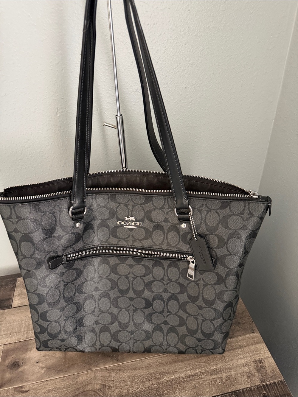 Coach Gray/Black Signature Canvas Tote